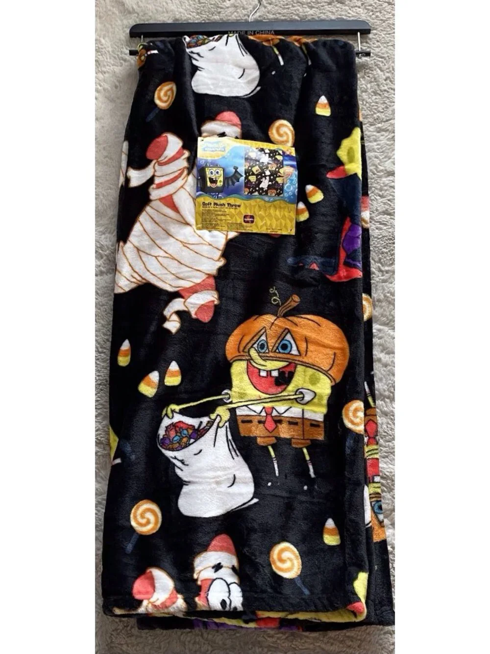 SpongeBob SquarePants Pumpkin Halloween Throw Blanket 50”x70” Patrick Mummy NEW